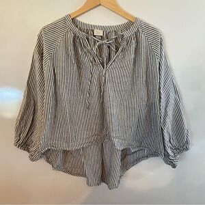 A New Day cropped linen blend striped 3/4 sleeve blouse small